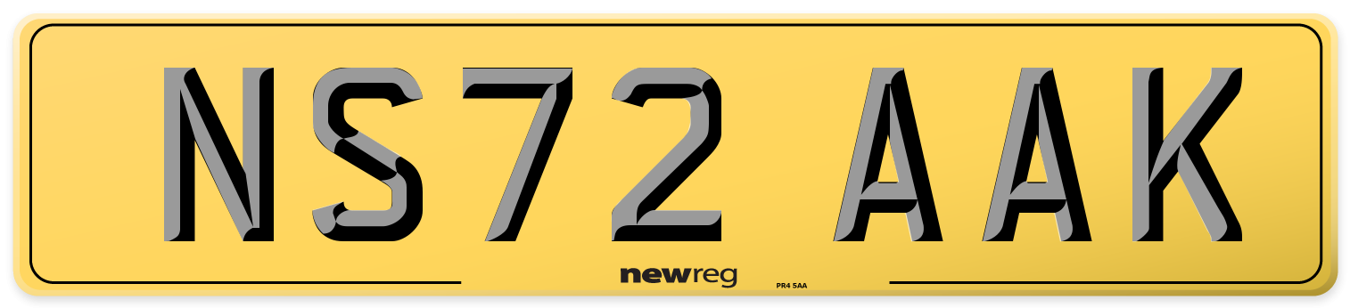 NS72 AAK Rear Number Plate