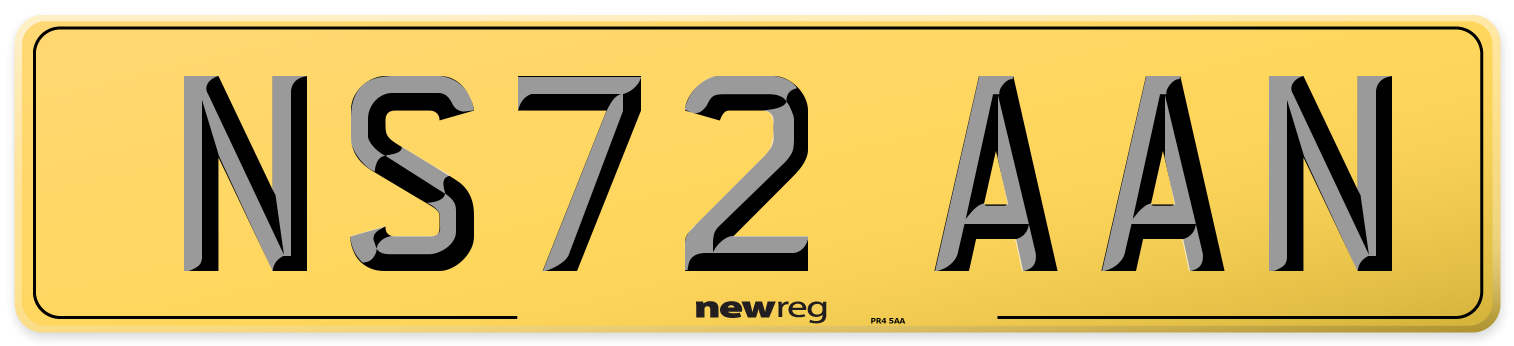 NS72 AAN Rear Number Plate