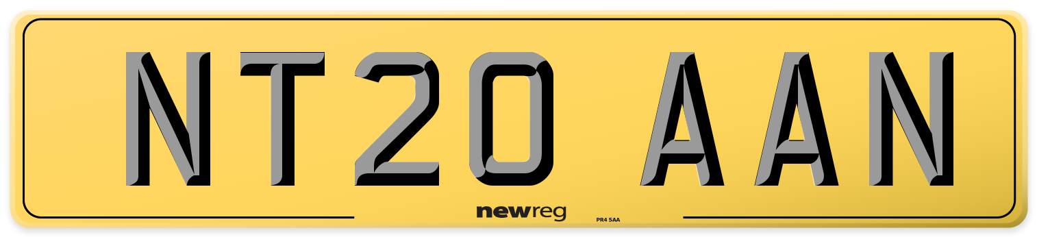NT20 AAN Rear Number Plate