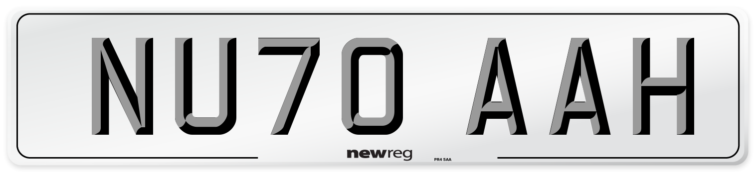 NU70 AAH Front Number Plate