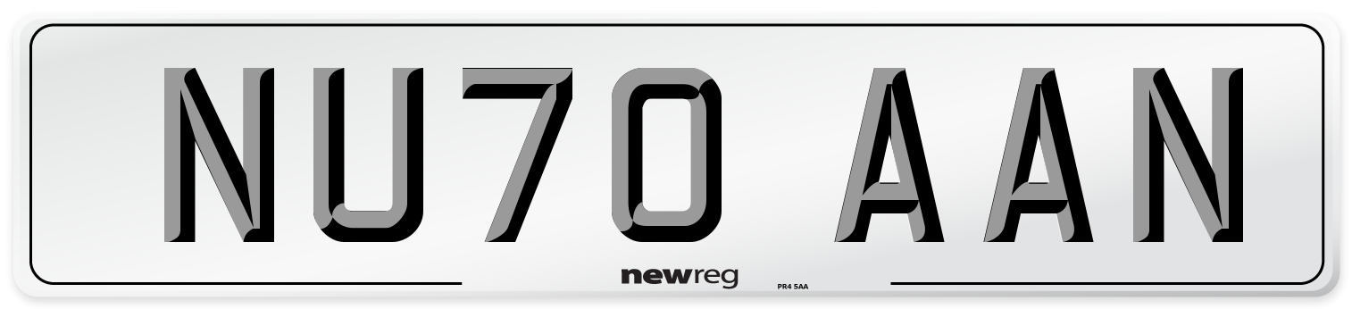 NU70 AAN Front Number Plate