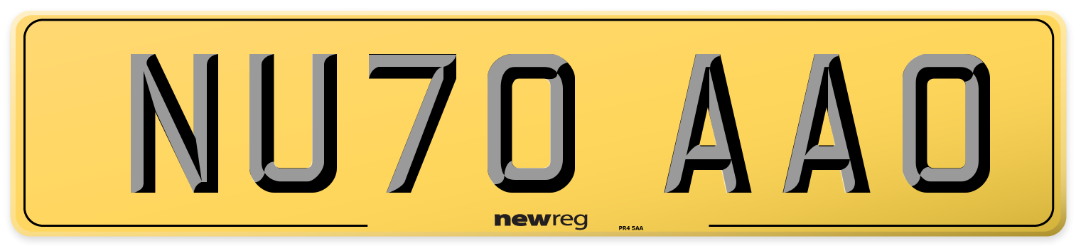NU70 AAO Rear Number Plate
