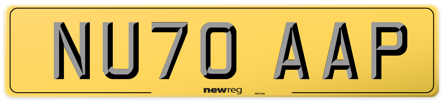 NU70 AAP Rear Number Plate