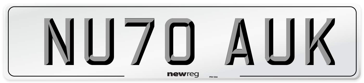 NU70 AUK Front Number Plate