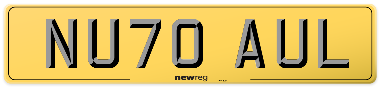NU70 AUL Rear Number Plate