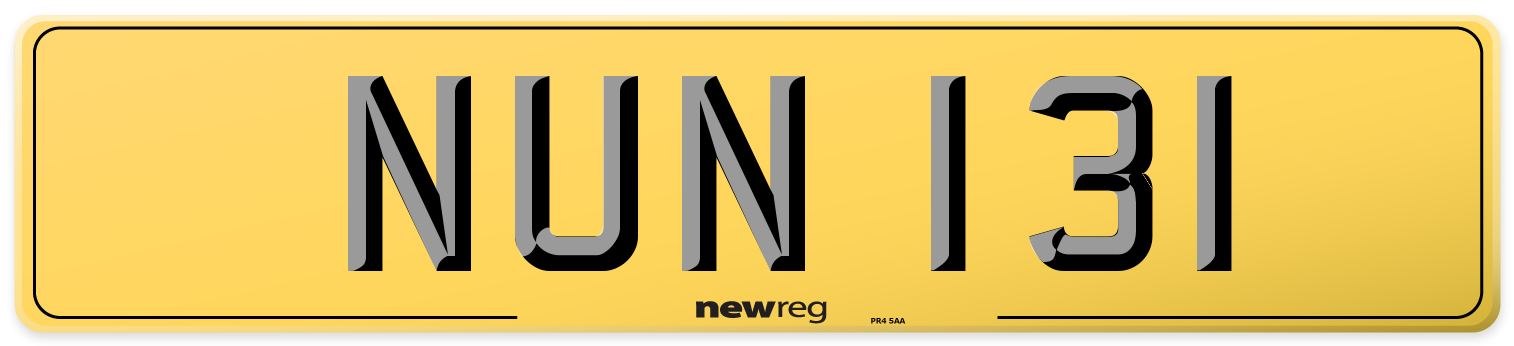 NUN 131 Rear Number Plate