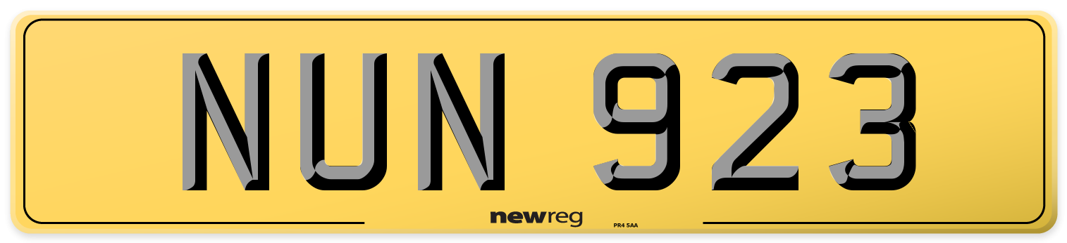 NUN 923 Rear Number Plate