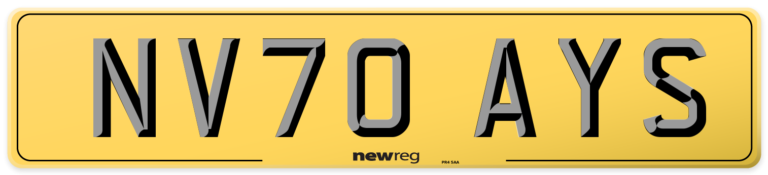 NV70 AYS Rear Number Plate