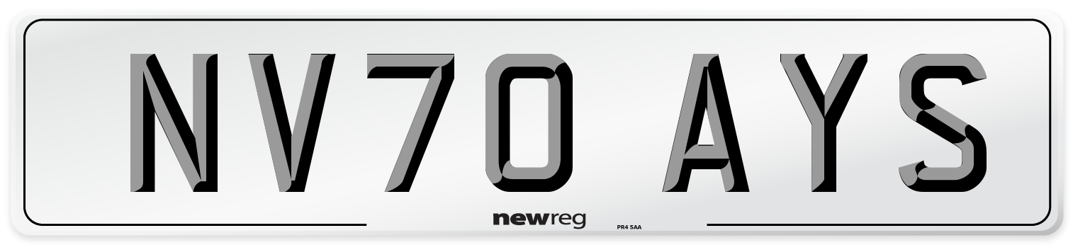 NV70 AYS Front Number Plate