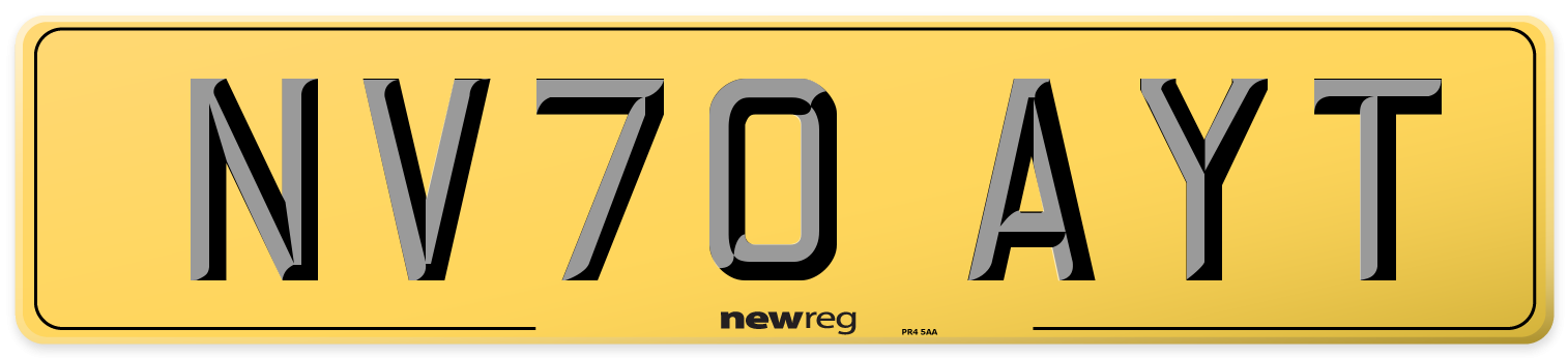 NV70 AYT Rear Number Plate