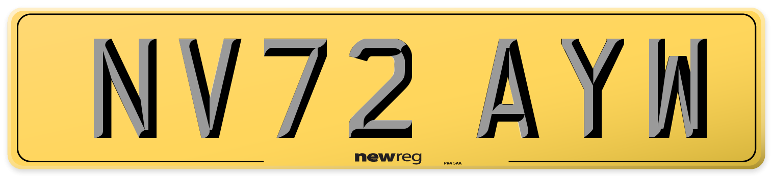 NV72 AYW Rear Number Plate