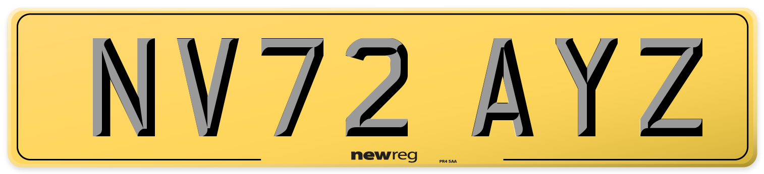NV72 AYZ Rear Number Plate