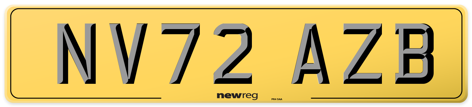 NV72 AZB Rear Number Plate