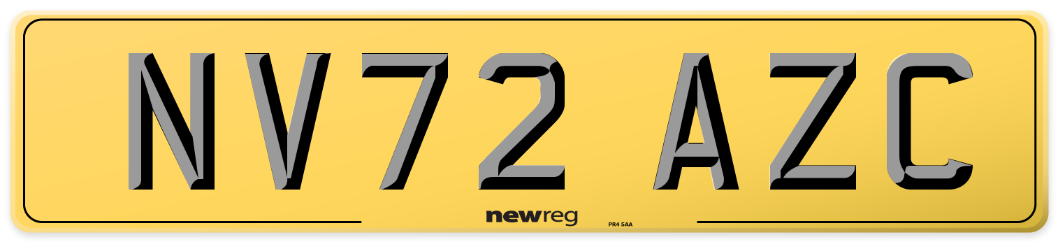 NV72 AZC Rear Number Plate