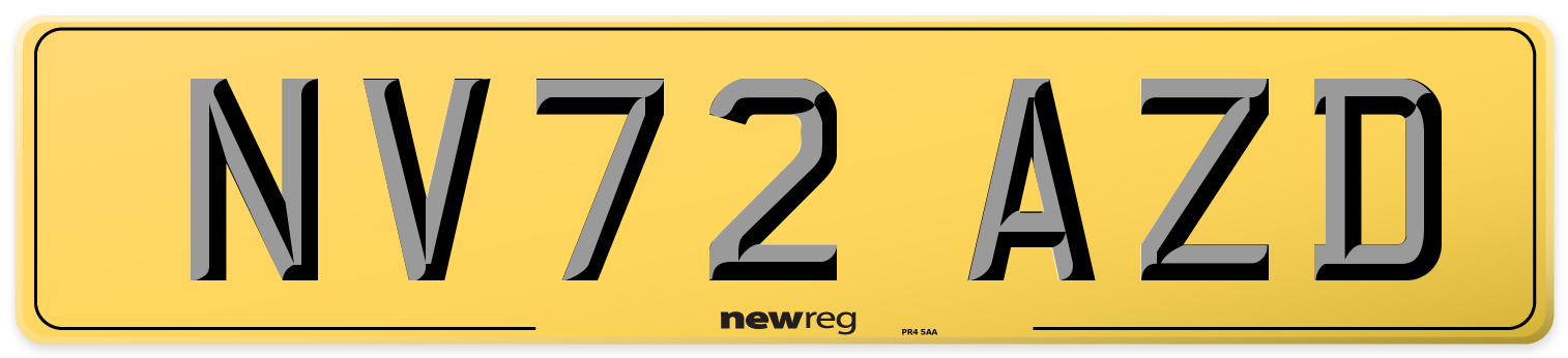 NV72 AZD Rear Number Plate