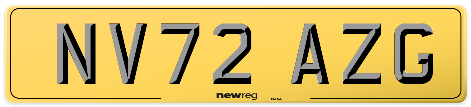 NV72 AZG Rear Number Plate