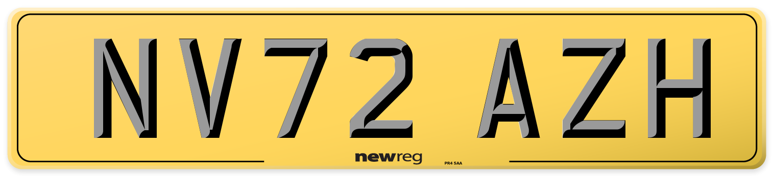 NV72 AZH Rear Number Plate