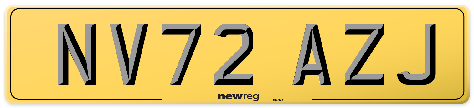 NV72 AZJ Rear Number Plate