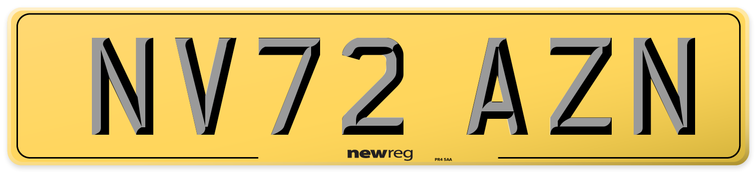 NV72 AZN Rear Number Plate