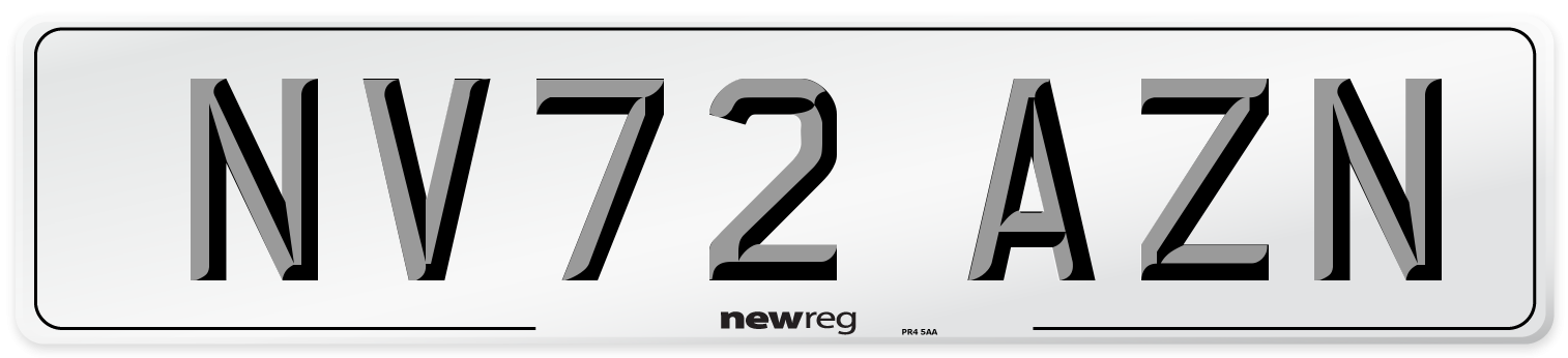 NV72 AZN Front Number Plate