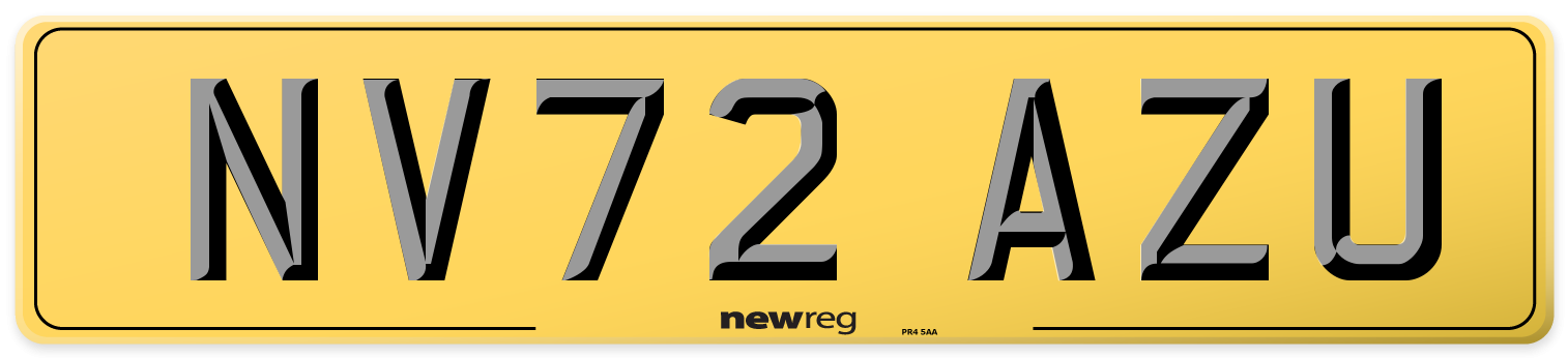 NV72 AZU Rear Number Plate