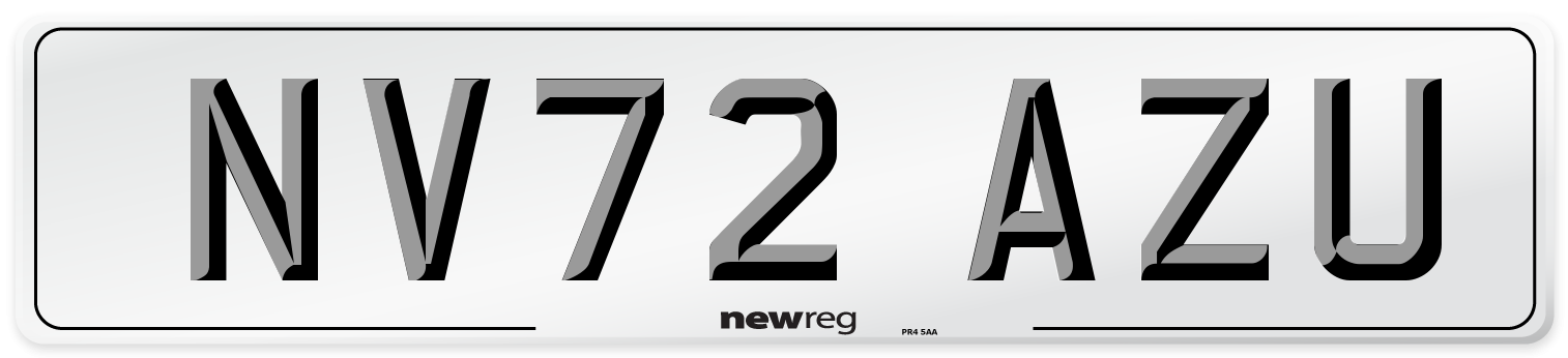 NV72 AZU Front Number Plate