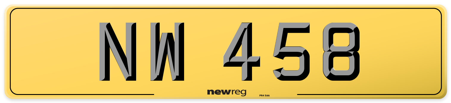 NW 458 Rear Number Plate