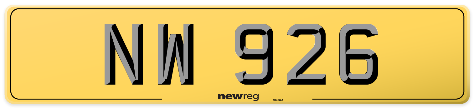 NW 926 Rear Number Plate