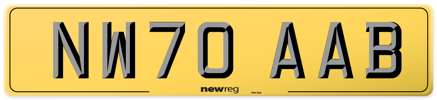 NW70 AAB Rear Number Plate
