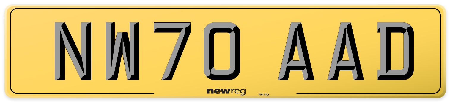 NW70 AAD Rear Number Plate
