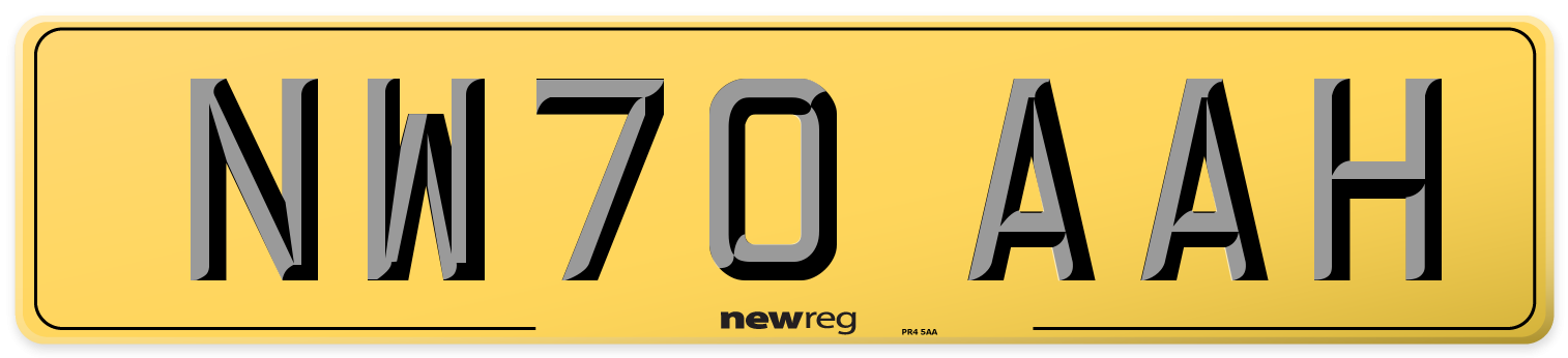 NW70 AAH Rear Number Plate