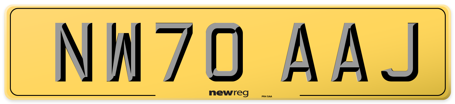 NW70 AAJ Rear Number Plate