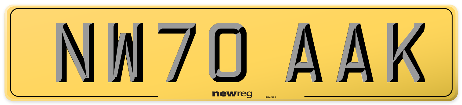 NW70 AAK Rear Number Plate