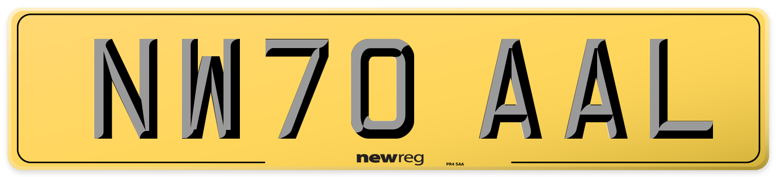 NW70 AAL Rear Number Plate