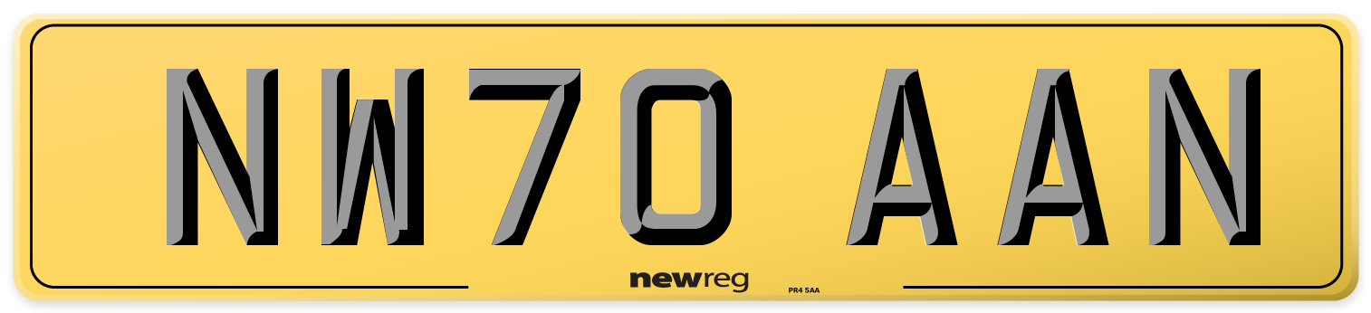 NW70 AAN Rear Number Plate