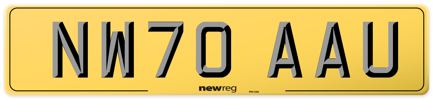 NW70 AAU Rear Number Plate