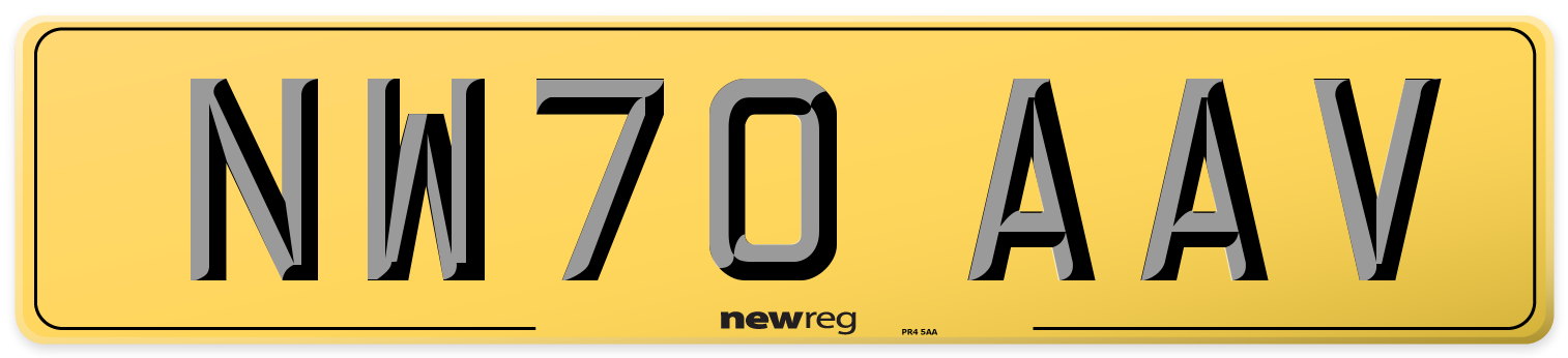 NW70 AAV Rear Number Plate