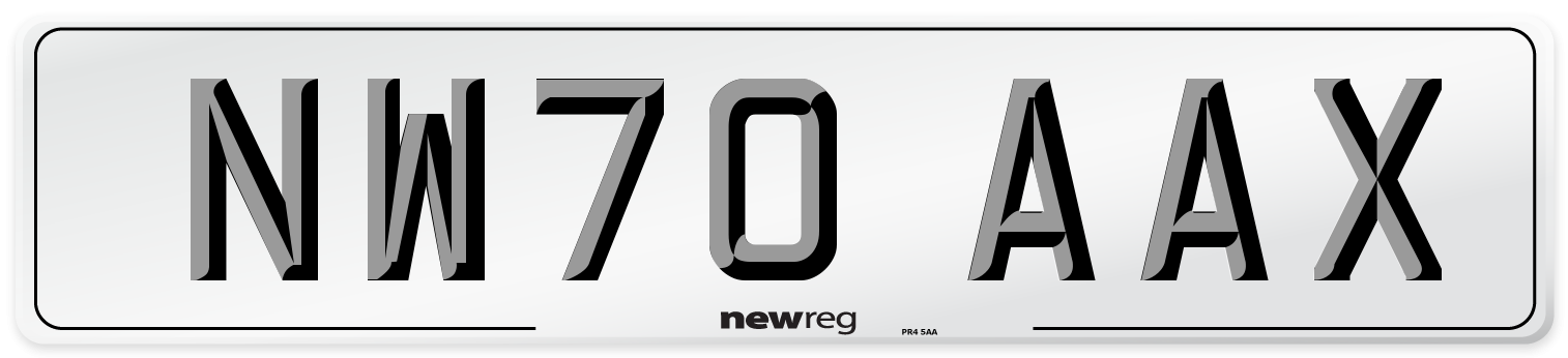 NW70 AAX Front Number Plate