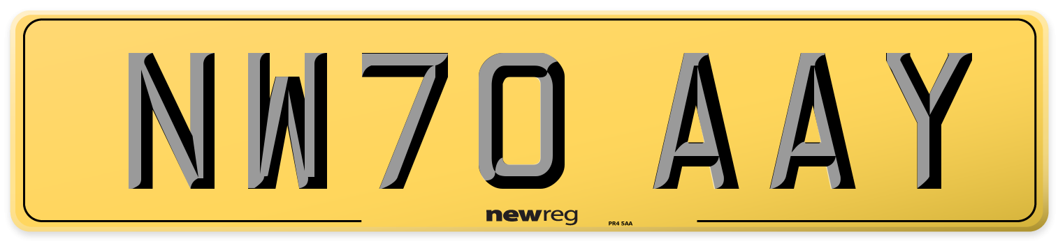 NW70 AAY Rear Number Plate