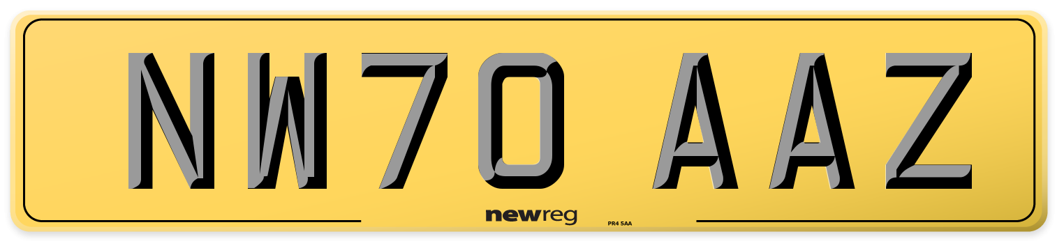 NW70 AAZ Rear Number Plate