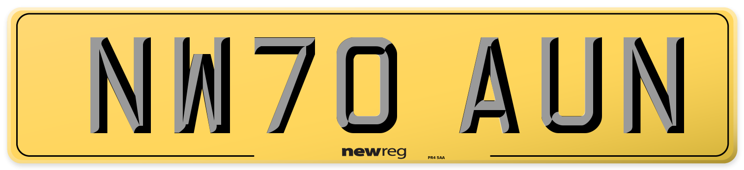 NW70 AUN Rear Number Plate
