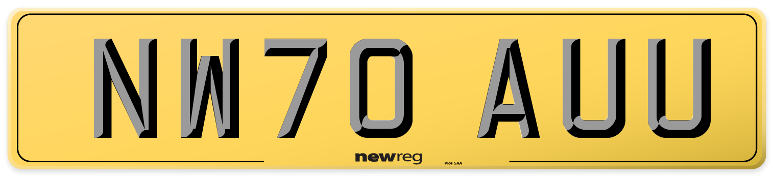 NW70 AUU Rear Number Plate