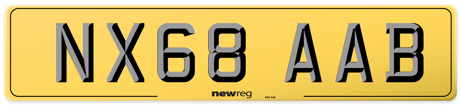NX68 AAB Rear Number Plate