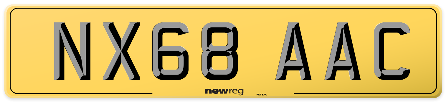 NX68 AAC Rear Number Plate