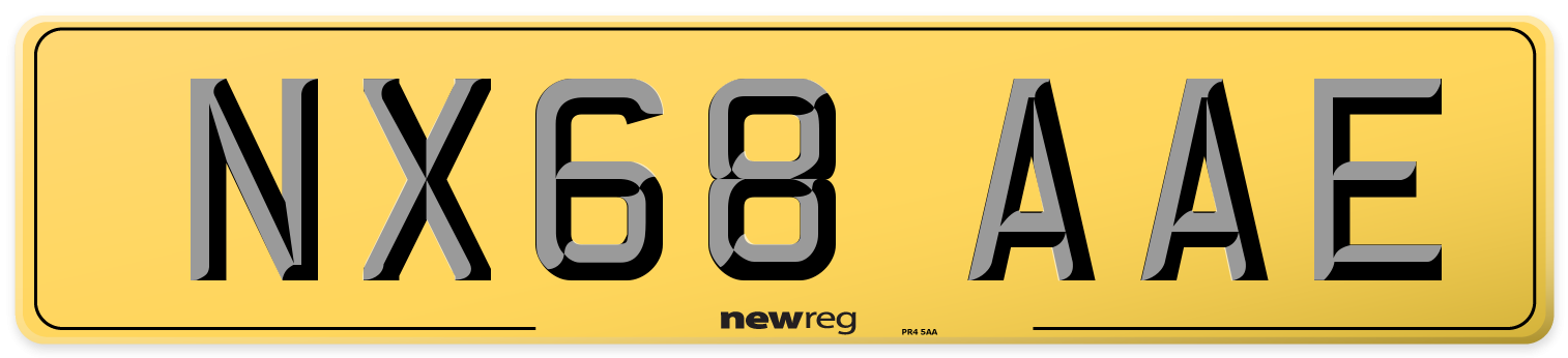 NX68 AAE Rear Number Plate