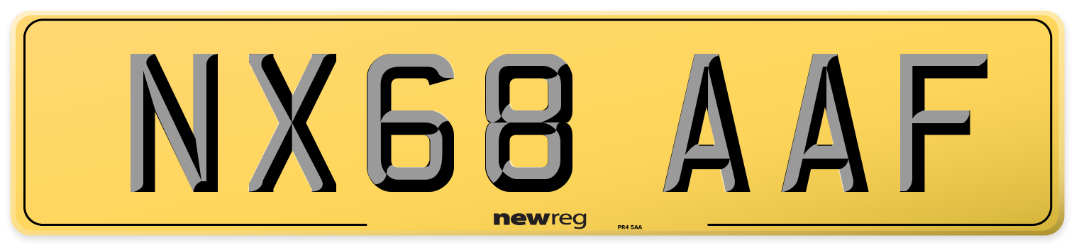 NX68 AAF Rear Number Plate