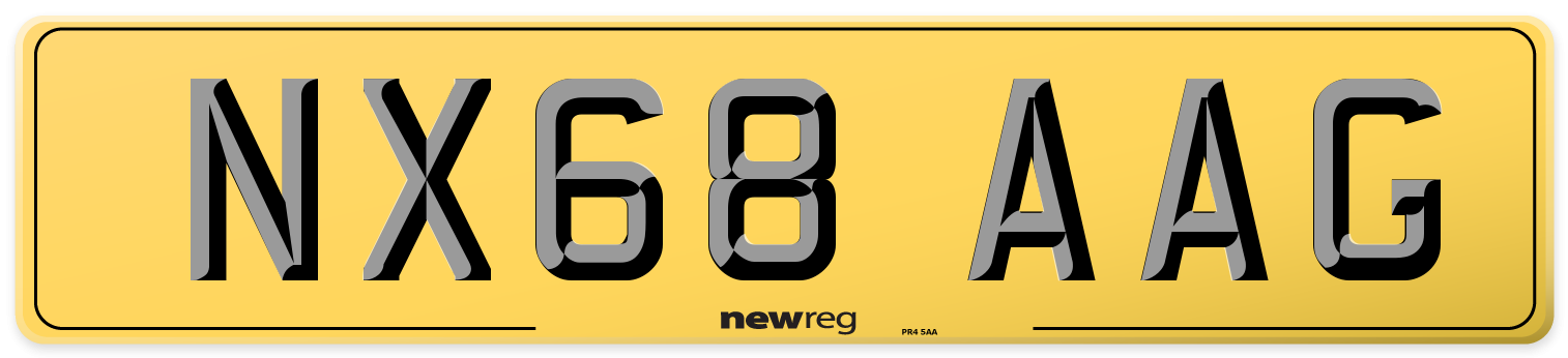 NX68 AAG Rear Number Plate