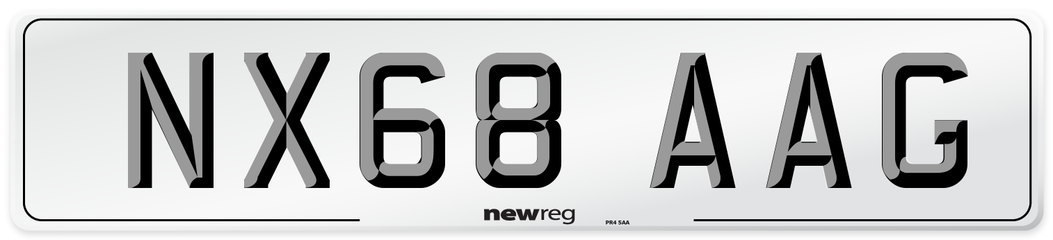 NX68 AAG Front Number Plate