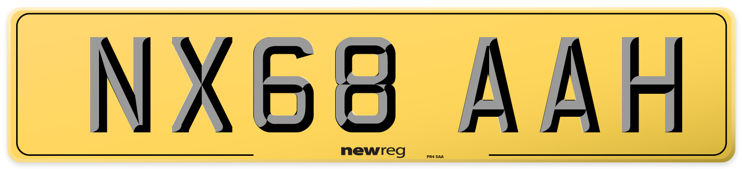 NX68 AAH Rear Number Plate