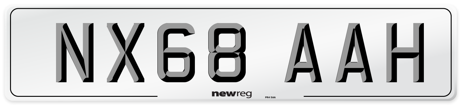 NX68 AAH Front Number Plate